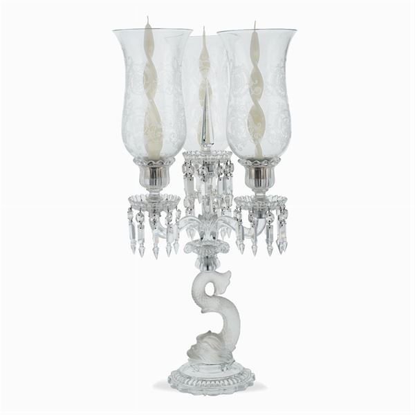 Baccarat, three light crystal flambeau