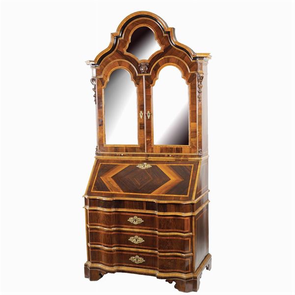 An Italian palisander and bois du rose trumeau