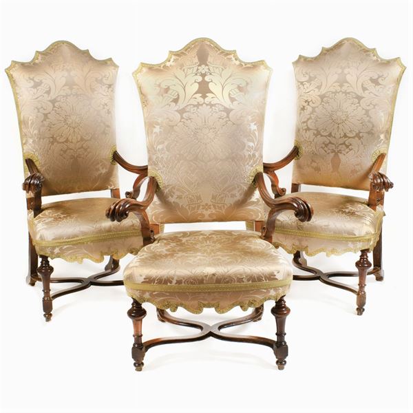 A set of three antique Italian armchairs  (Bologna, 18th century)  - Auction Fine Art from Villa Astor and other private collections - Colasanti Casa d'Aste